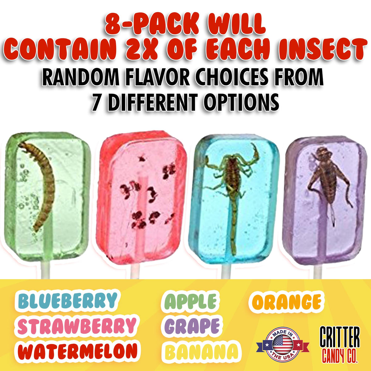 Jerky-n-Spice HotLix Insect Suckers (8-Pack) – Edible Bug Candy Lollipops