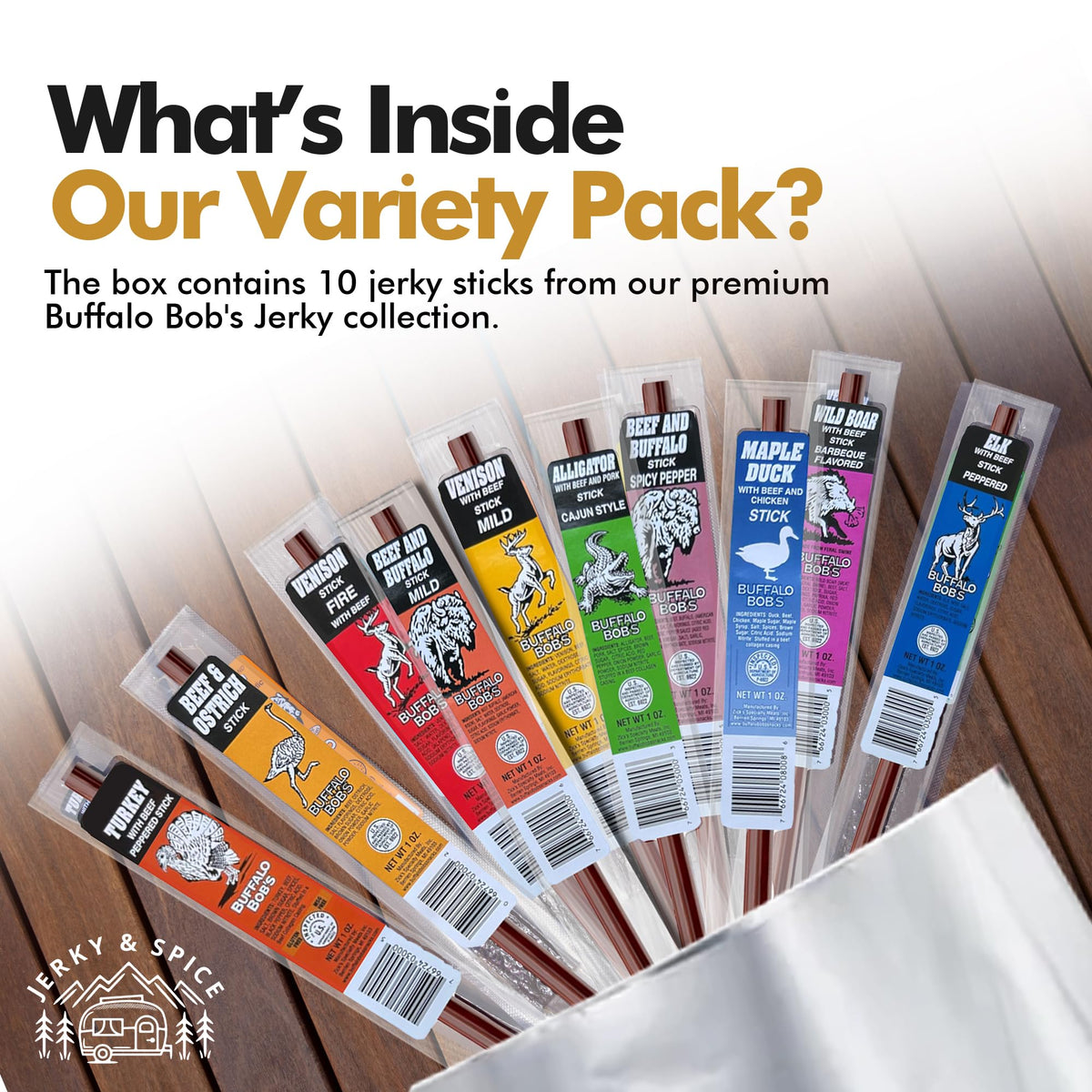 Jerky-n-Spice Wild Game Exotic Meat Sticks (10-Pack) – Savory Variety Pack