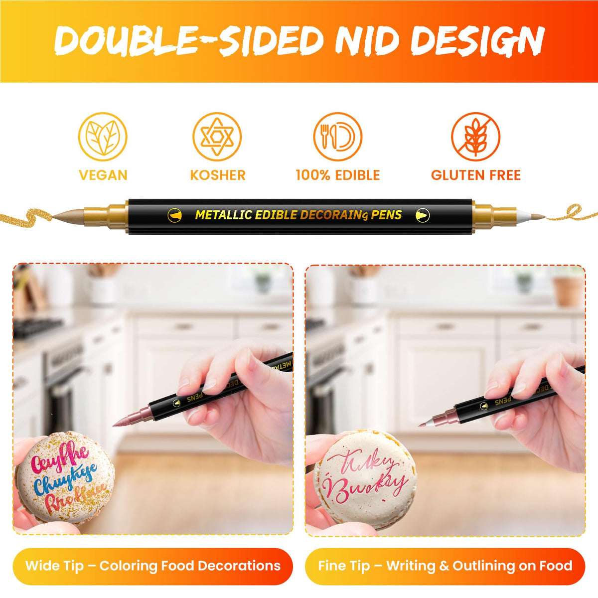 Jewem Edible Markers – Metallic Gold Shimmer 10-Color Set for Desserts