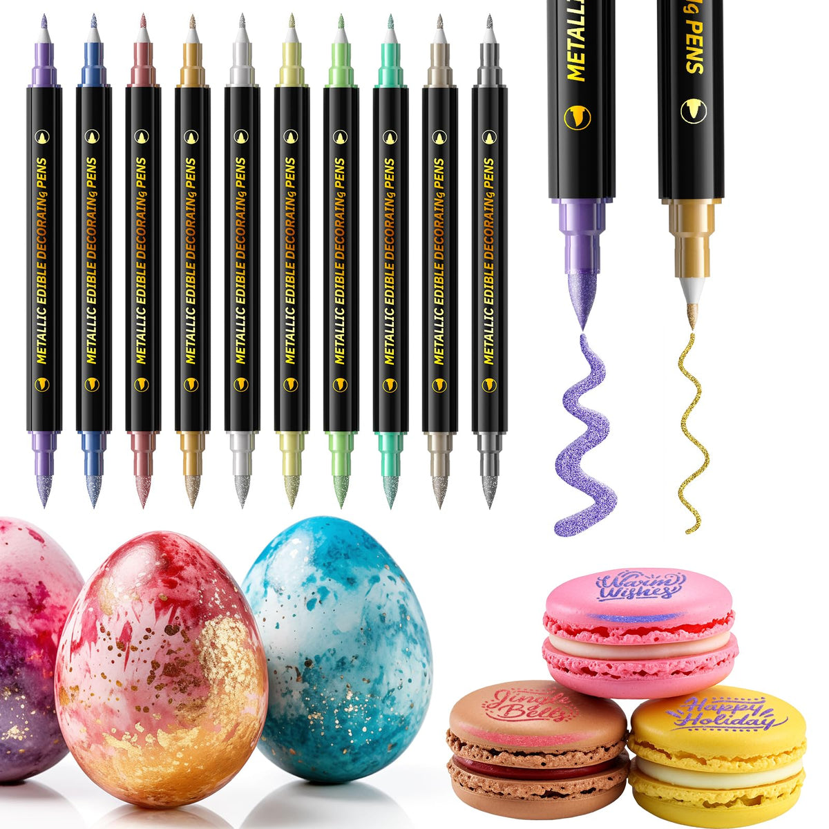 Jewem Edible Markers – Metallic Gold Shimmer 10-Color Set for Desserts
