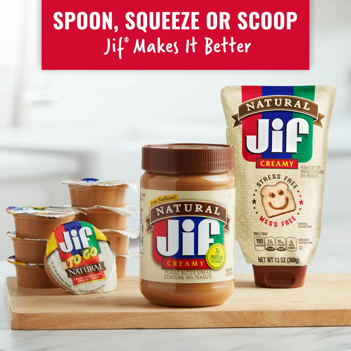 Jif Natural Creamy Peanut Butter – 16 oz Jar (Case of 12) | 5-Ingredient, No-Stir Convenience