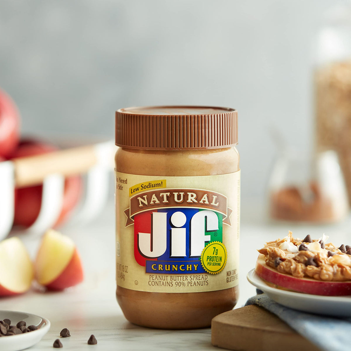 Jif Natural Crunchy Peanut Butter Spread — 16 oz Jars (Pack of 12) | 90% Peanuts