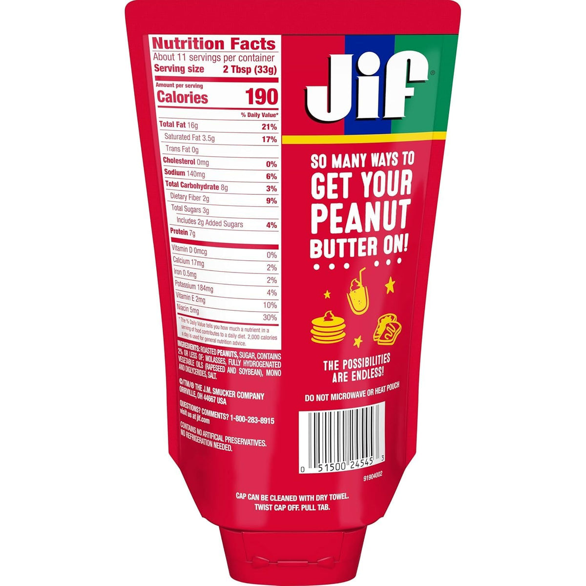 Jif Creamy Peanut Butter Squeeze Pouch | 13 oz, 10-Count Case