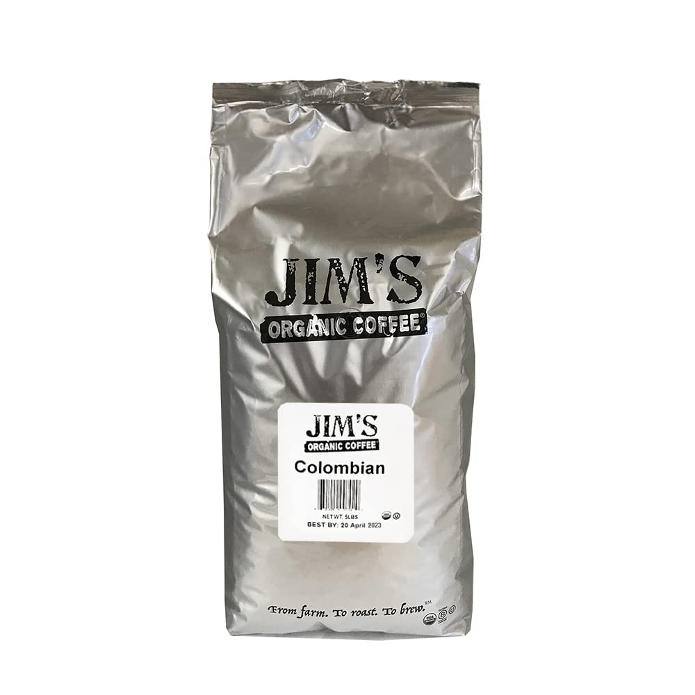 Jim’s Organic Coffee – Colombian Single Origin, Medium Roast, Whole Bean, 5 lb