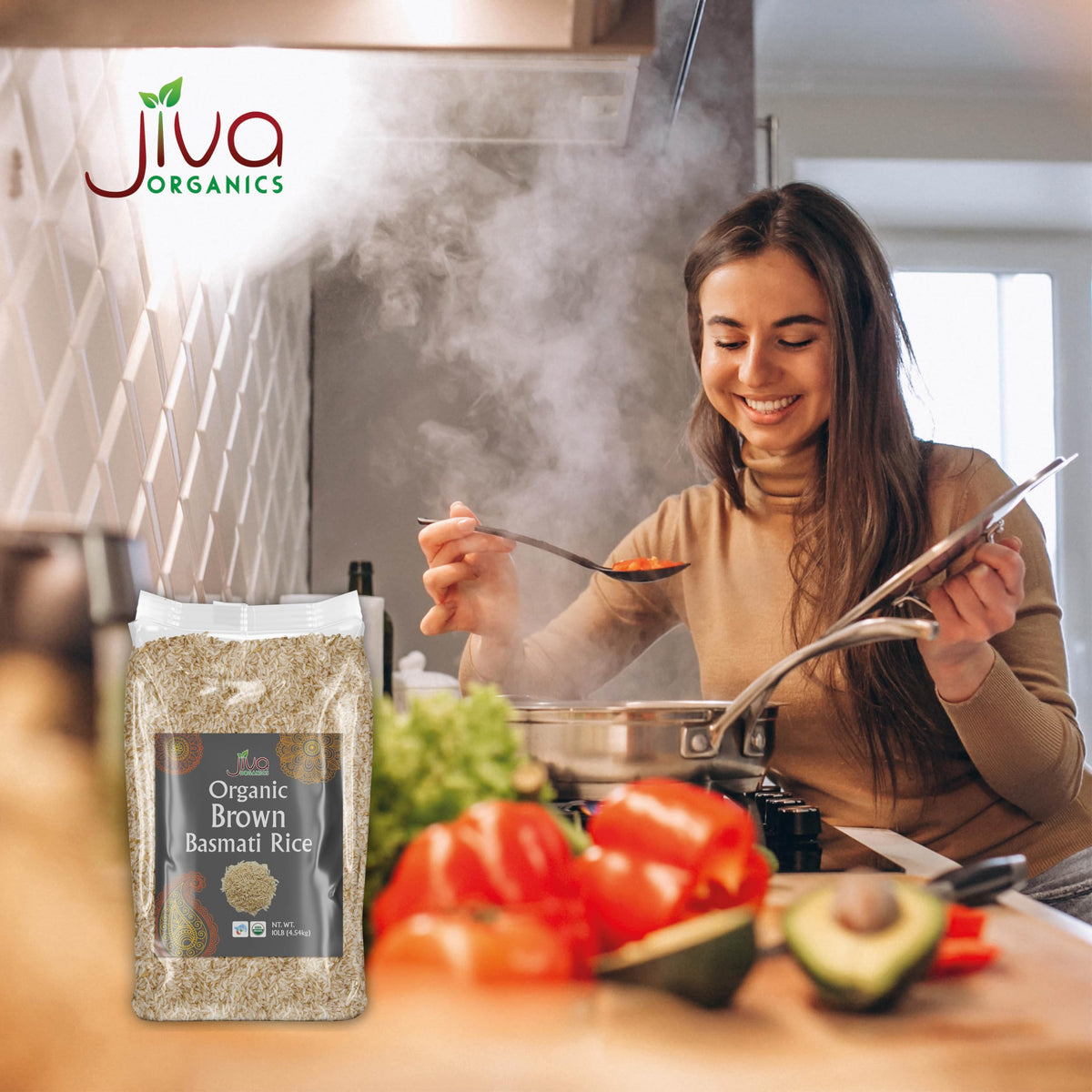 Jiva Organics Brown Basmati Rice - 10 lb Bag | Premium Organic