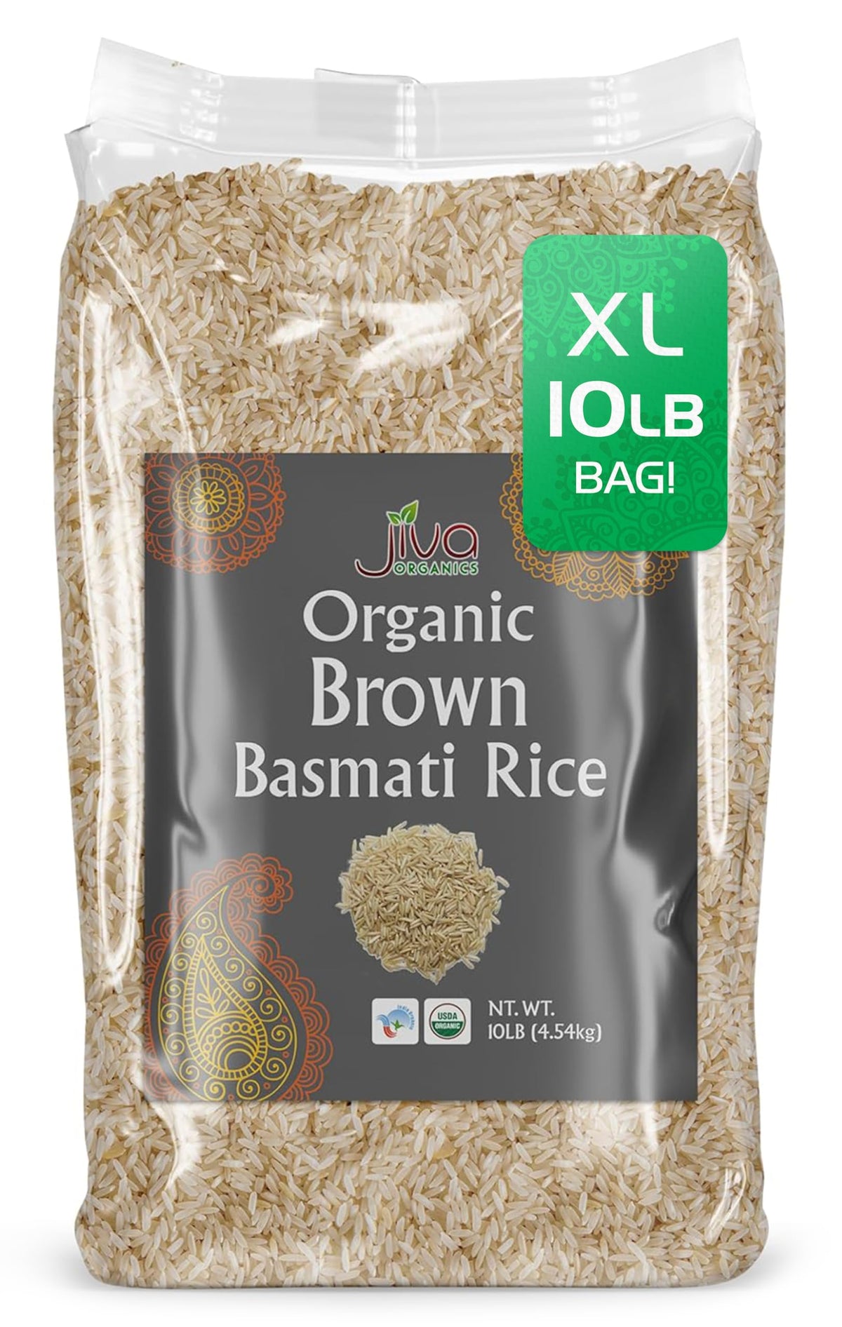Jiva Organics Brown Basmati Rice - 10 lb Bag | Premium Organic