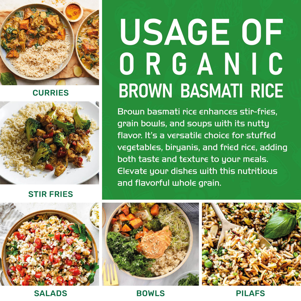 Jiva Organics Brown Basmati Rice - 10 lb Bag | Premium Organic