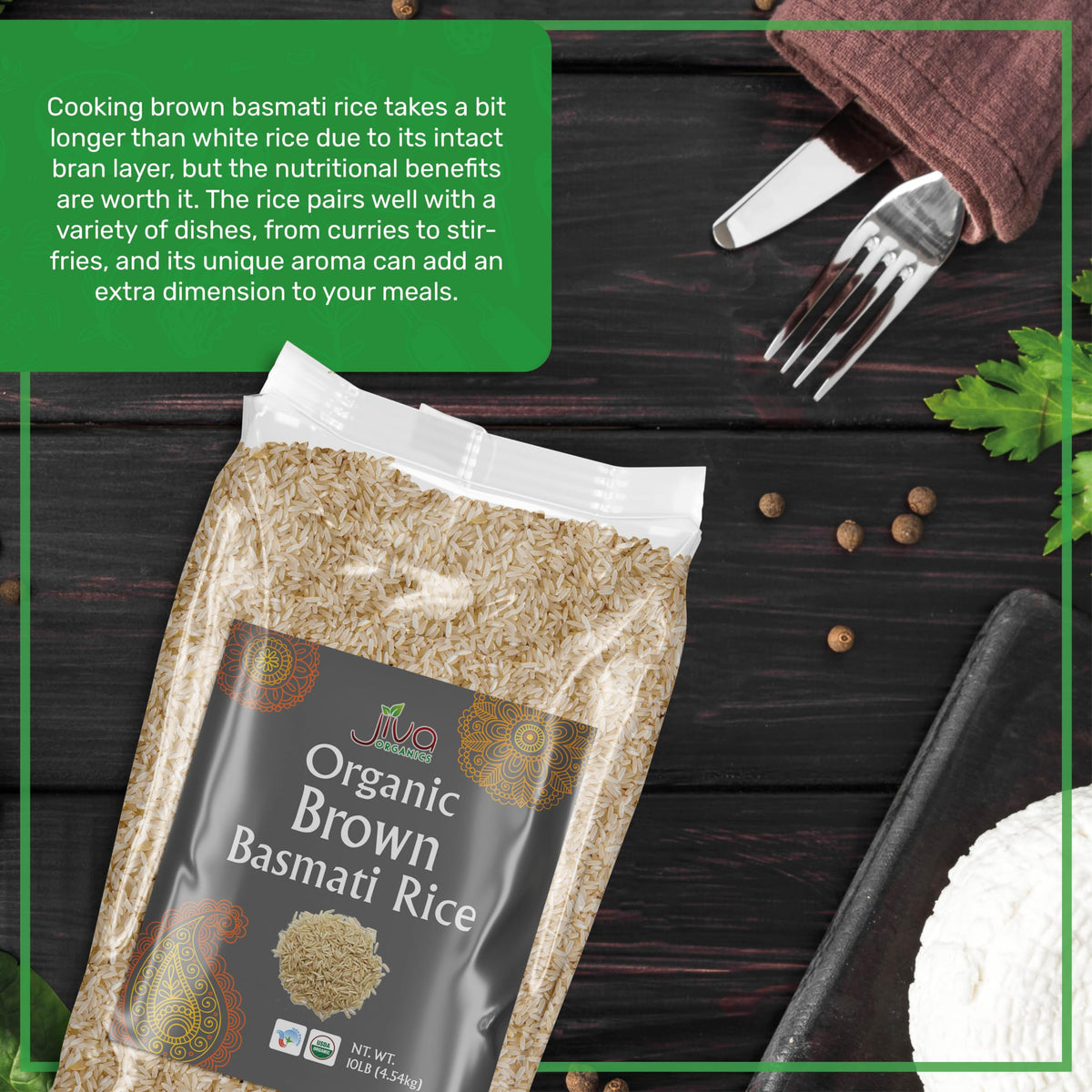 Jiva Organics Brown Basmati Rice - 10 lb Bag | Premium Organic