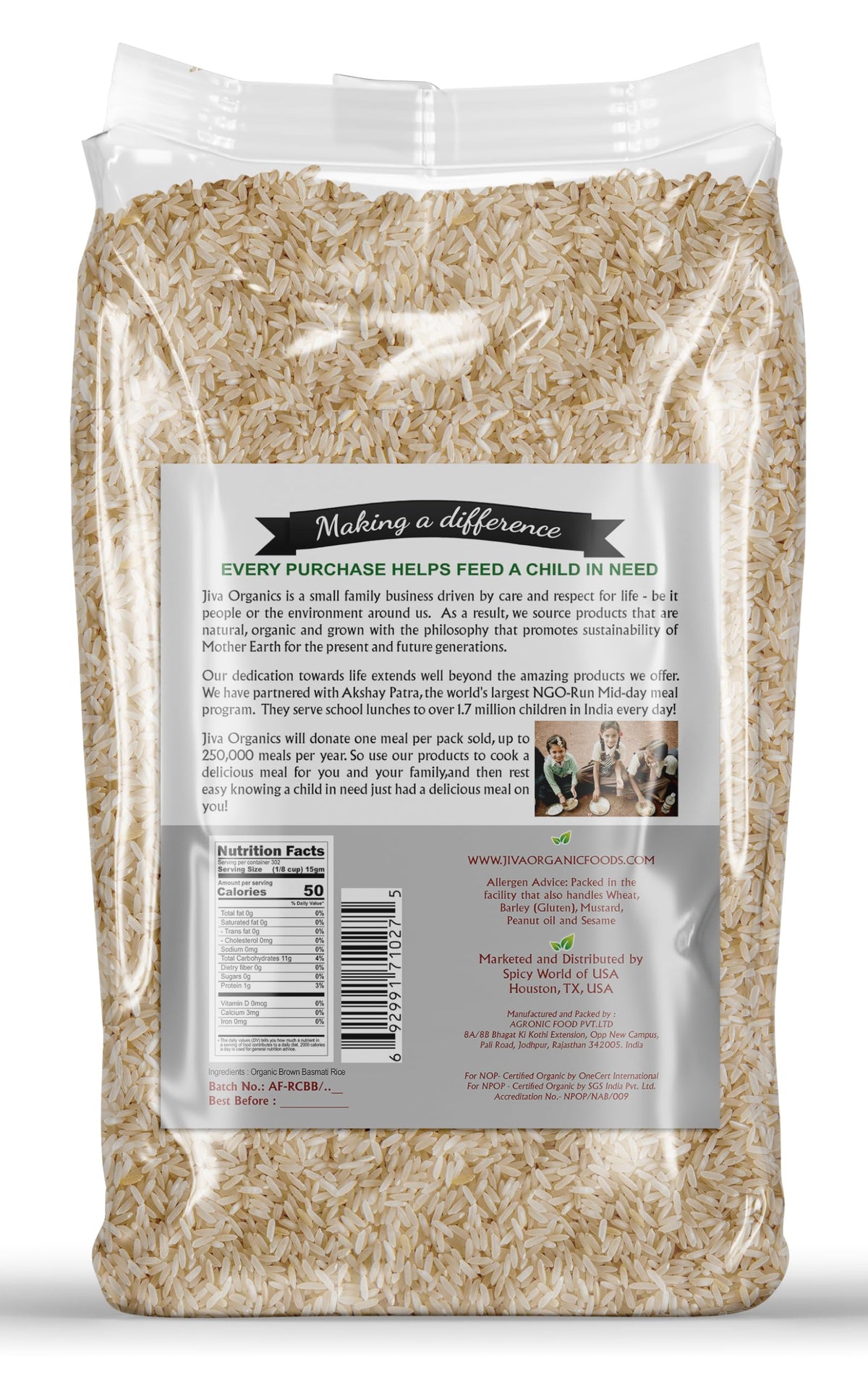 Jiva Organics Brown Basmati Rice - 10 lb Bag | Premium Organic