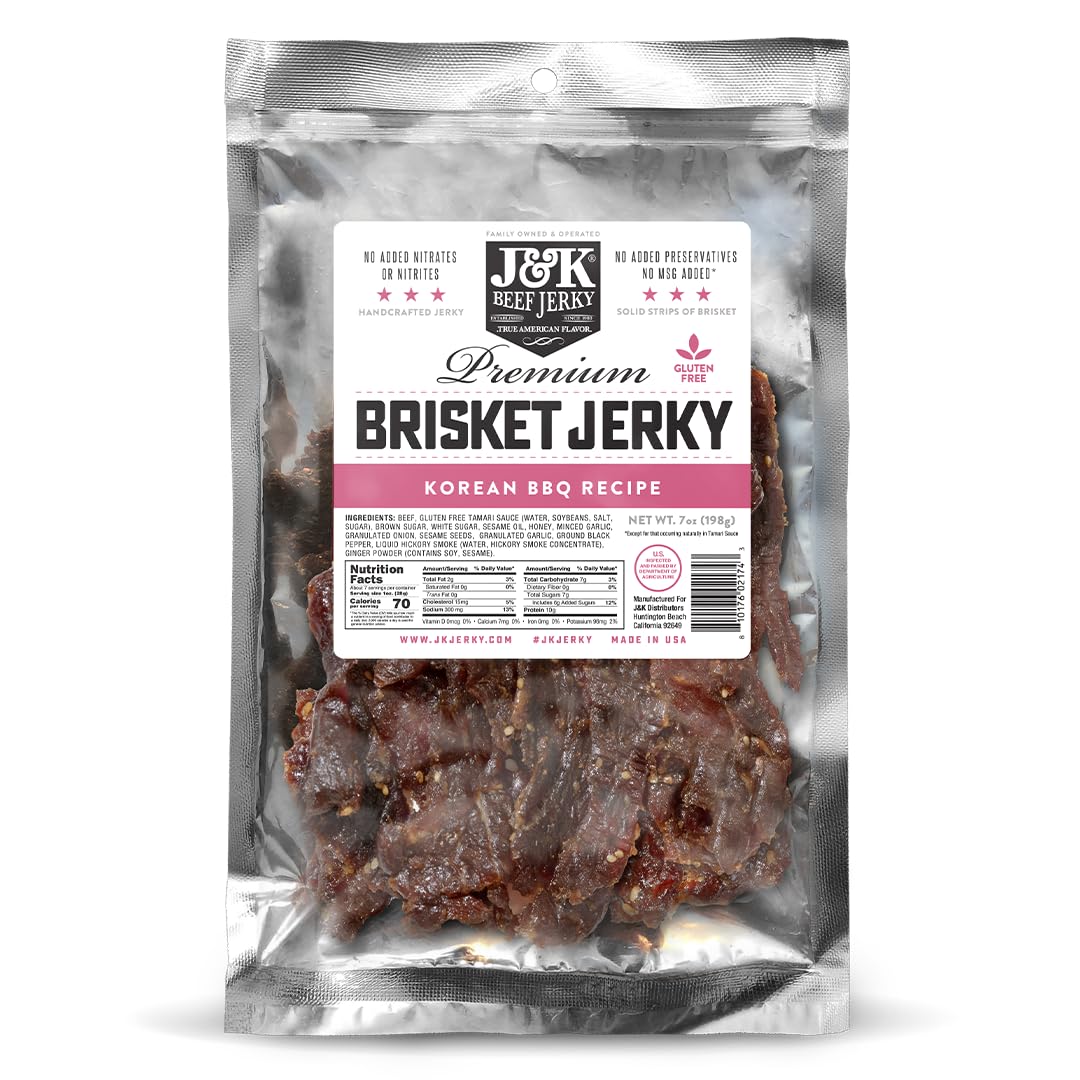 J&K Beef Brisket Jerky – Korean BBQ, Hand Crafted Small Batch, 7oz Bag
