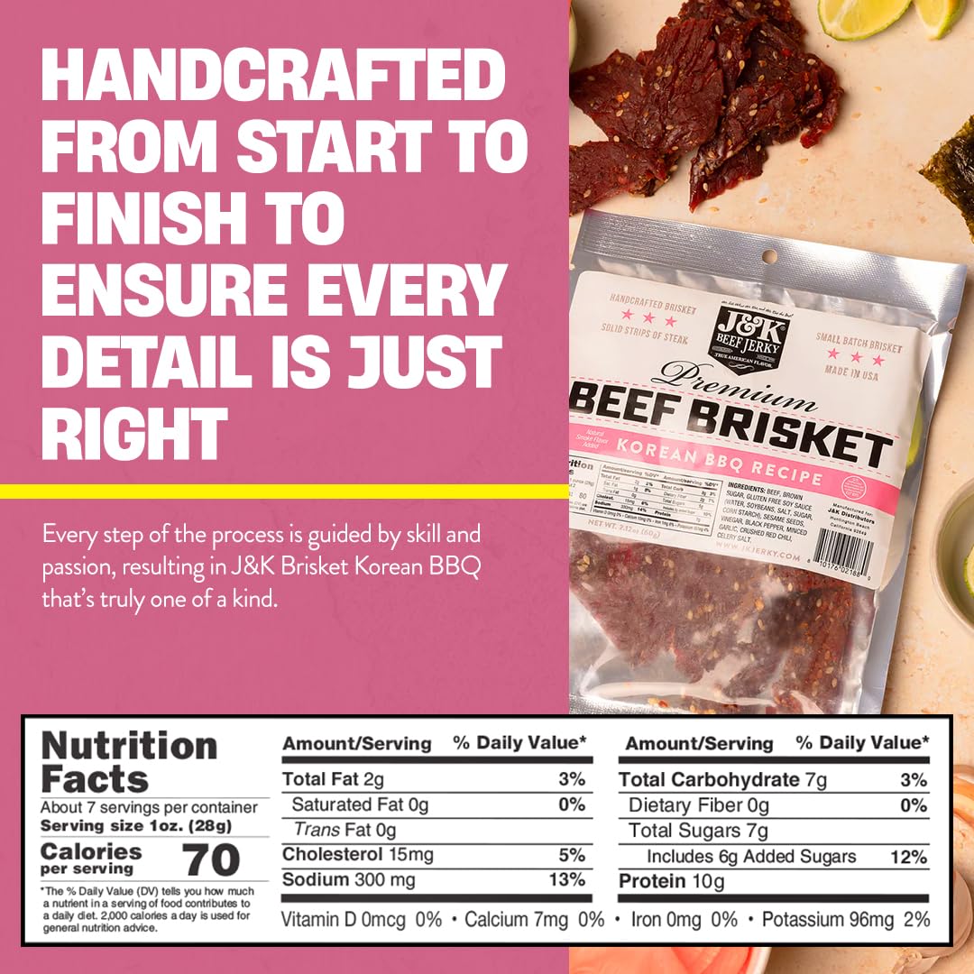 J&K Beef Brisket Jerky – Korean BBQ, Hand Crafted Small Batch, 7oz Bag
