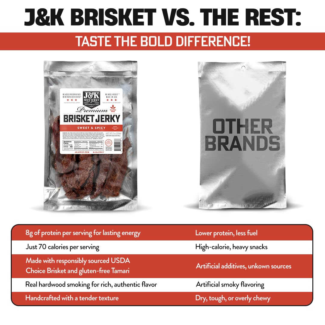 J&K Jerky Sweet & Spicy Brisket – 7 oz Small-Batch Handcrafted Jerky