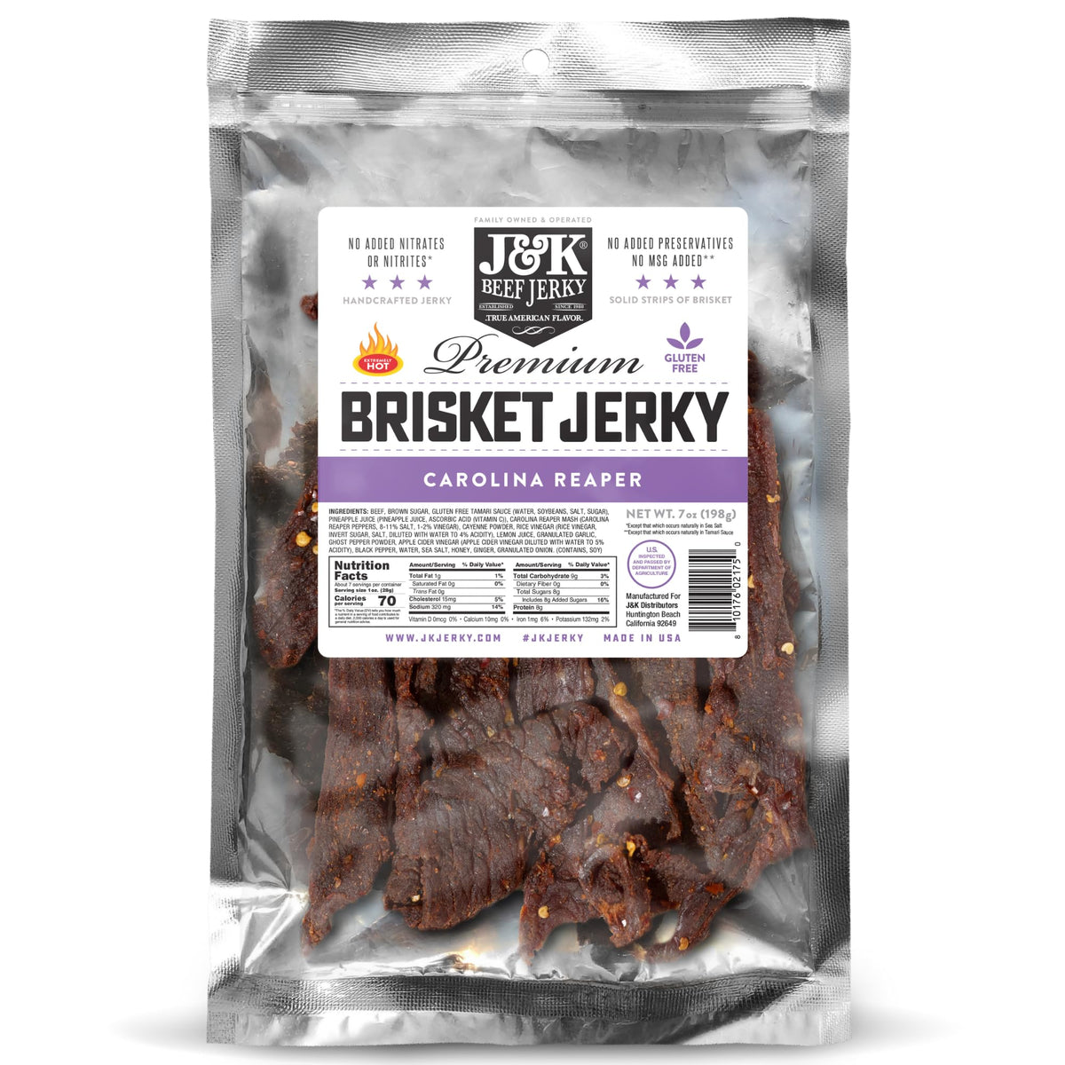 J&K Beef Jerky Carolina Reaper Brisket – Small-Batch American Made 7oz