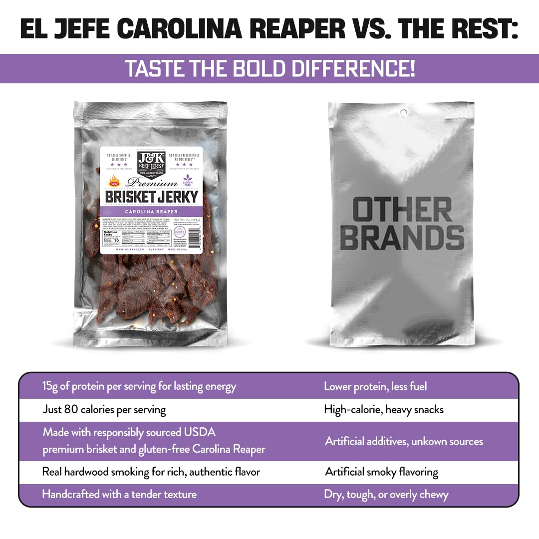 J&K Beef Jerky Carolina Reaper Brisket – Small-Batch American Made 7oz