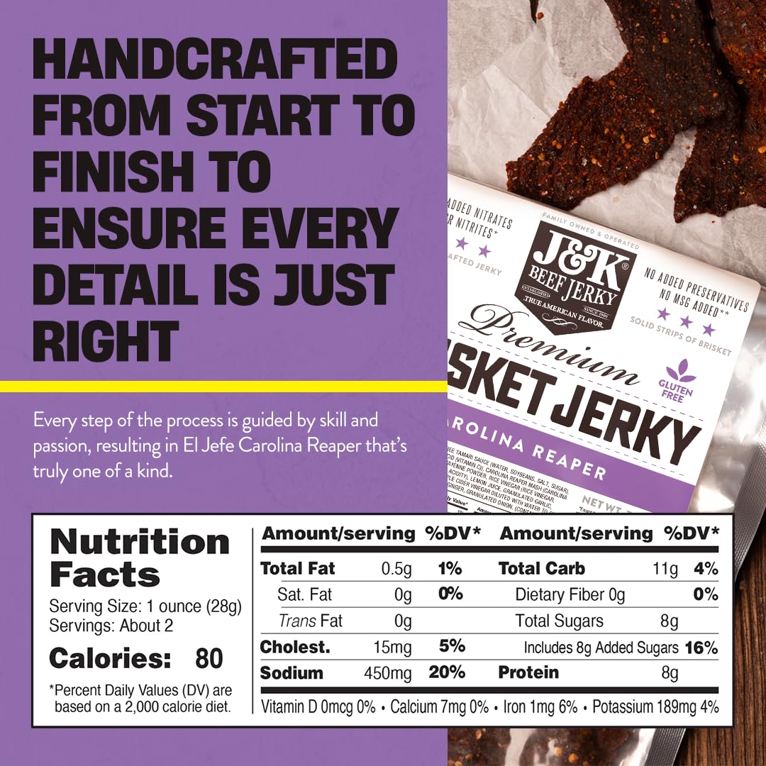 J&K Beef Jerky Carolina Reaper Brisket – Small-Batch American Made 7oz