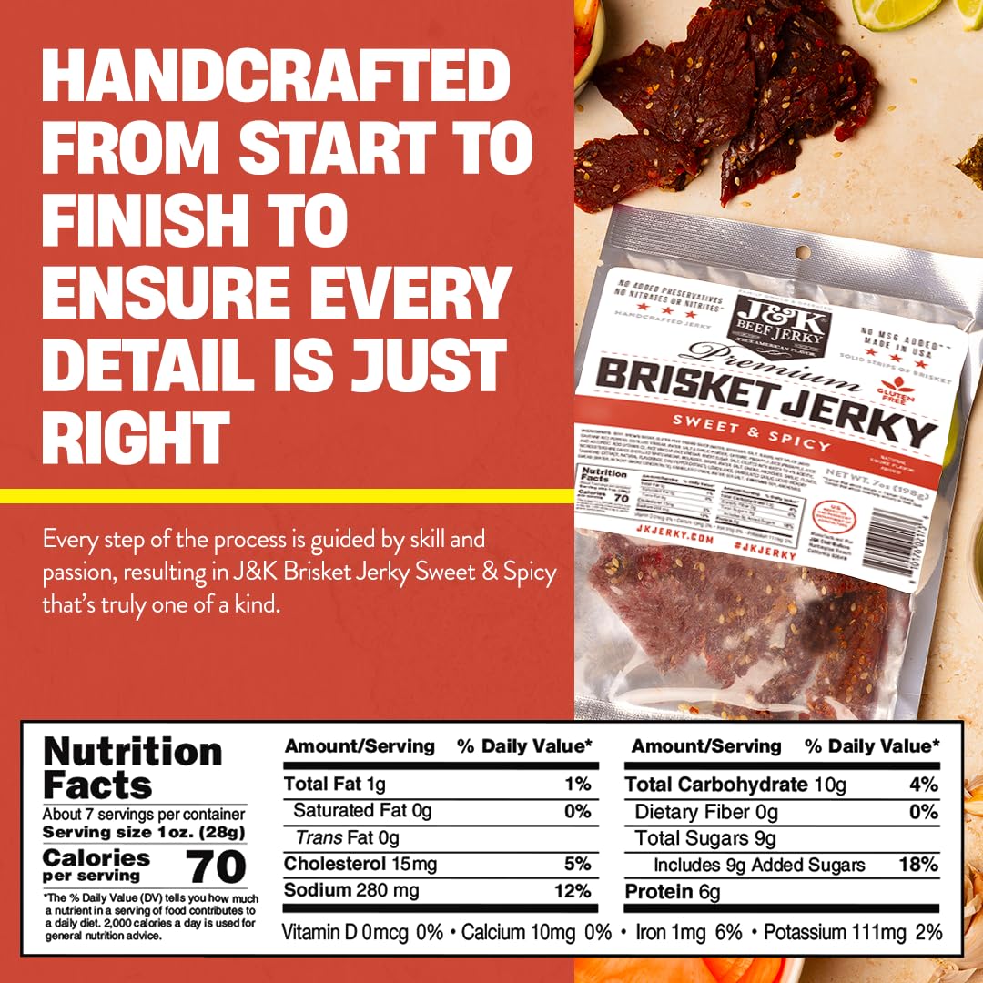 J&K Jerky Sweet & Spicy Brisket – 7 oz Small-Batch Handcrafted Jerky
