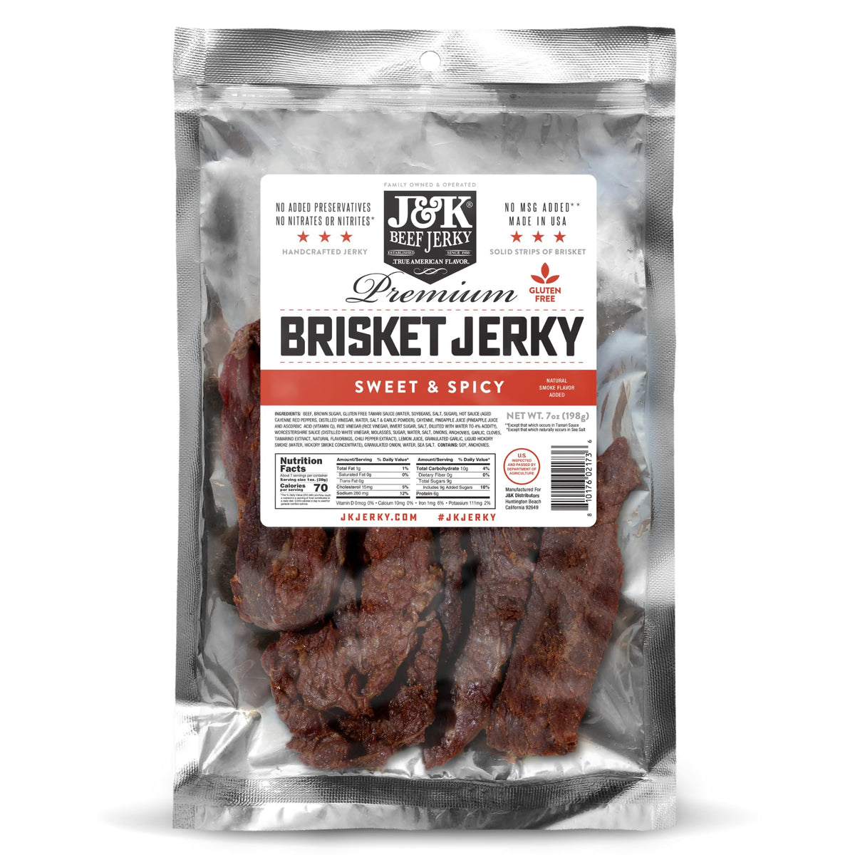 J&K Jerky Sweet & Spicy Brisket – 7 oz Small-Batch Handcrafted Jerky