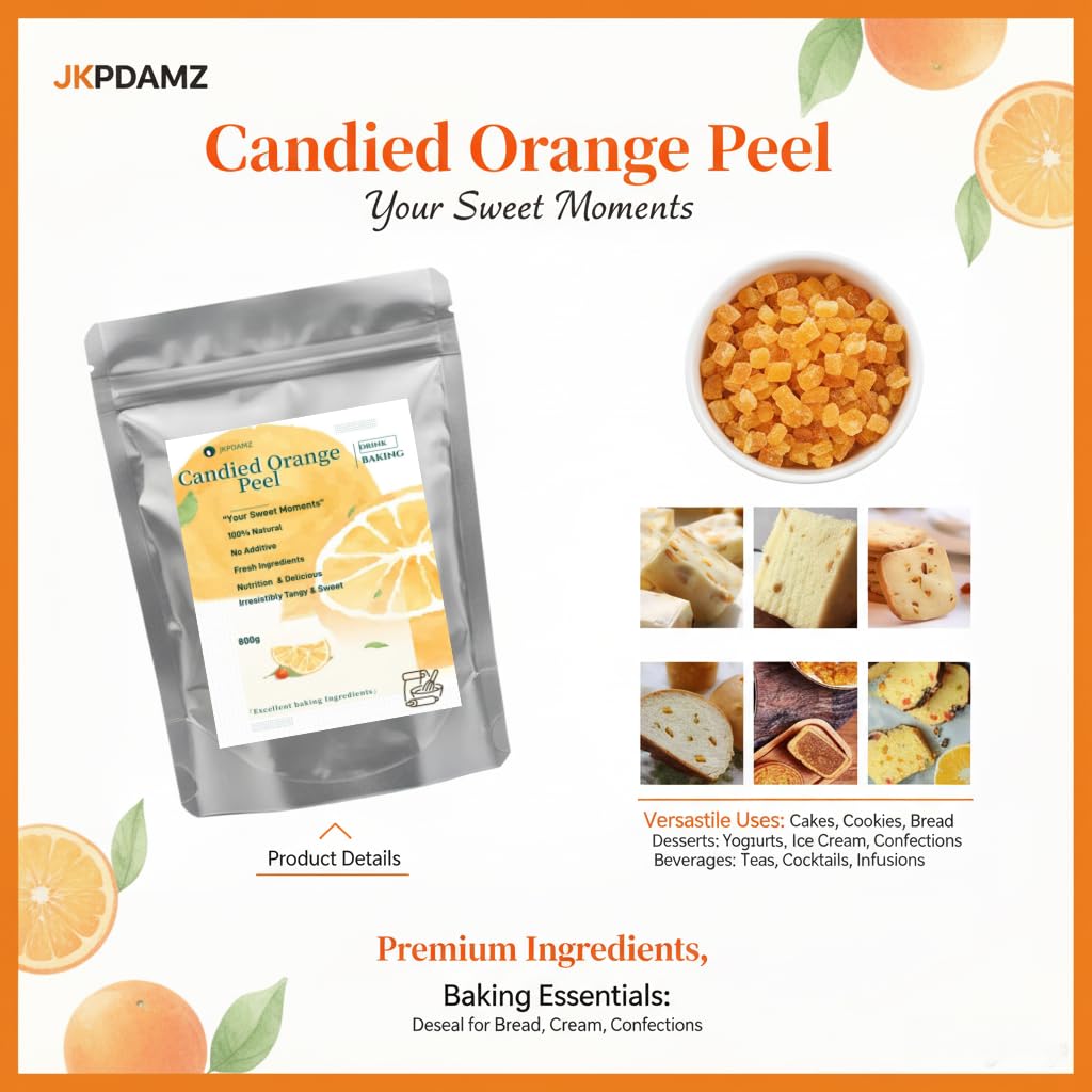 JKPDAMZ Candied Orange Peel Dices 800g for Cakes, Mooncakes & Baking