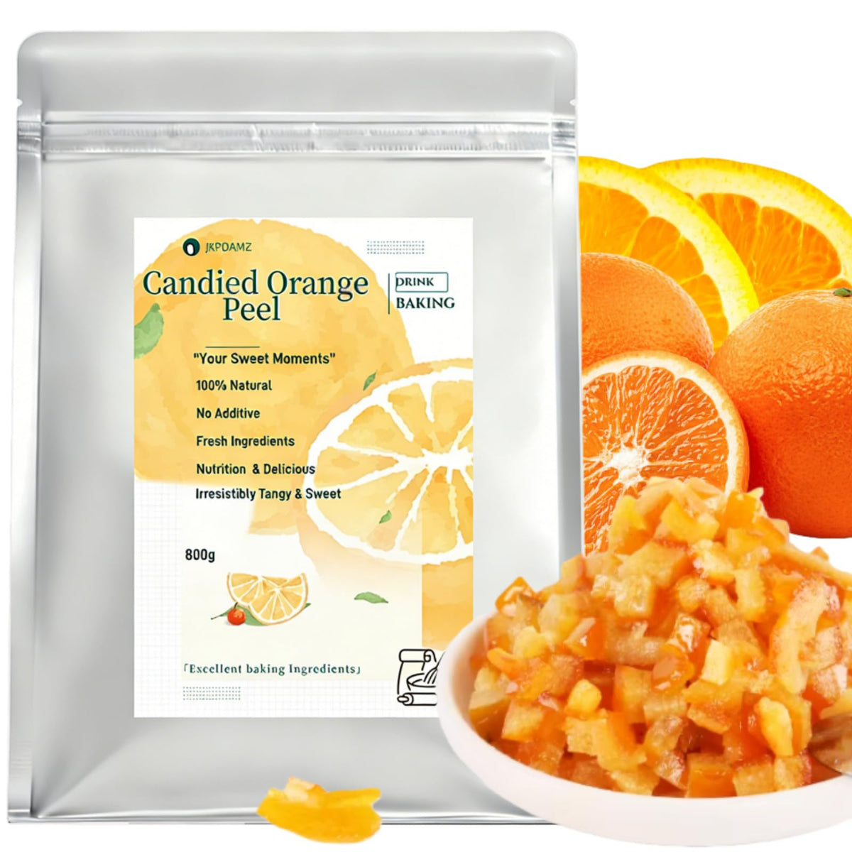 JKPDAMZ Candied Orange Peel Dices 800g for Cakes, Mooncakes & Baking