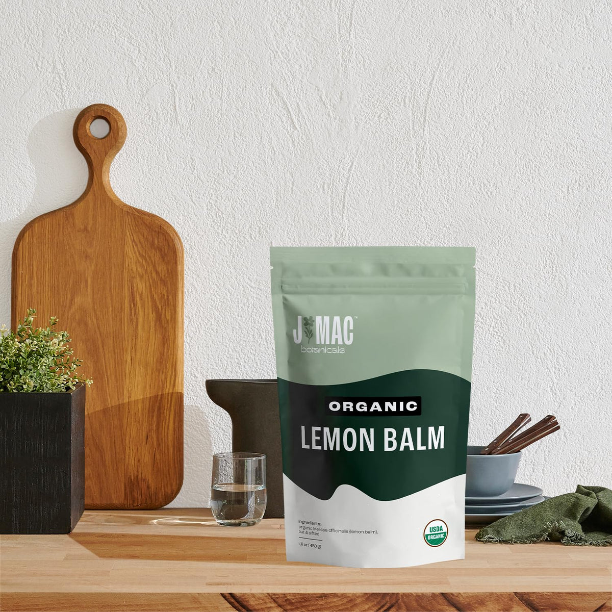 J Mac Botanicals Organic Lemon Balm Tea (16 oz) – Loose Leaf, USDA Organic