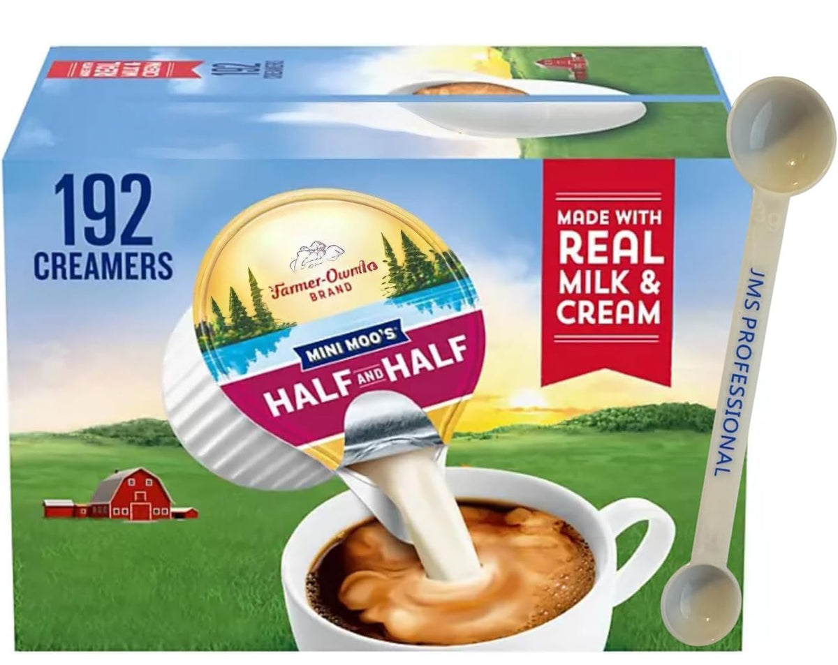 JMS PROFESSIONAL Mini Moo’s Half & Half Creamer Singles – 192 Count + 1g-3g Measuring Scoop