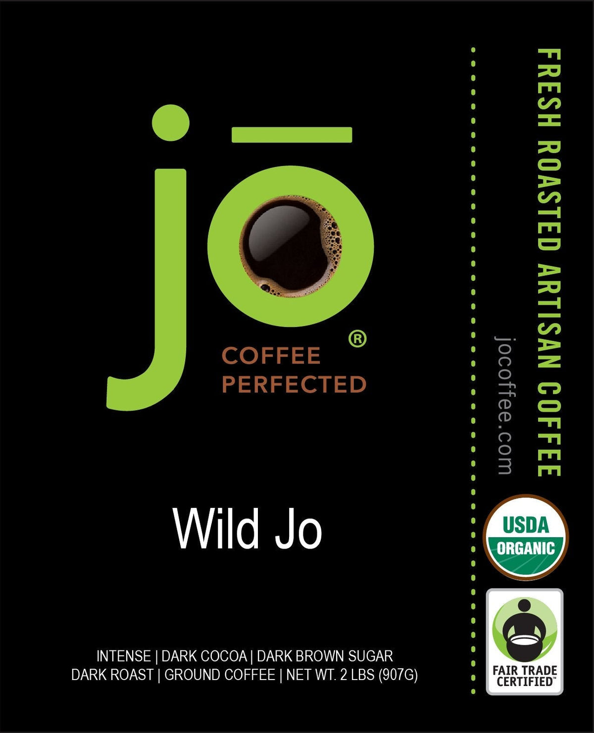 Jo Coffee WILD JO 2 lb Dark French Roast Organic Ground Coffee – Bold, Rich, Fair Trade Arabica