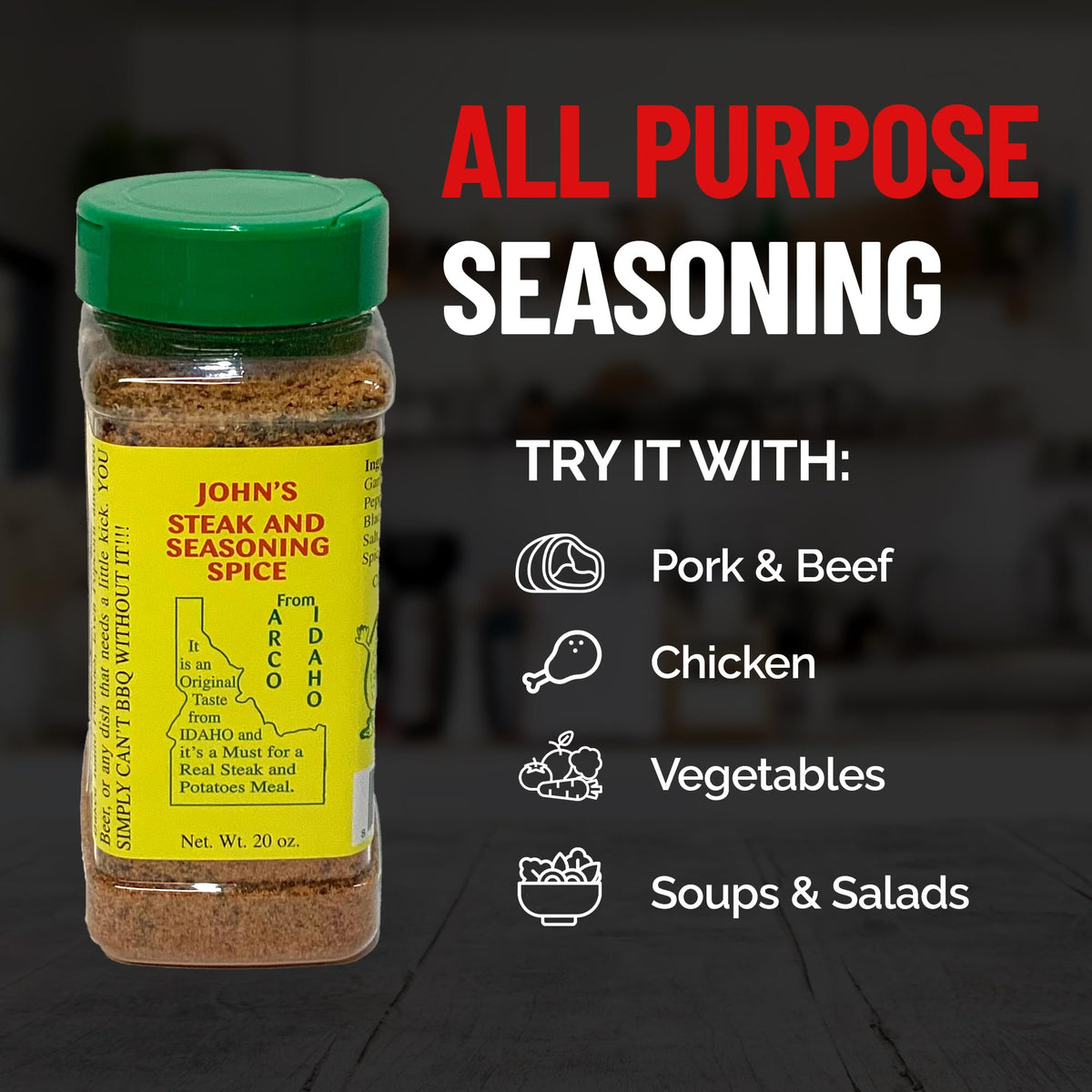 John's Steak and Seasoning Spice – Original Flavor, Gluten-Free & MSG-Free, Idaho-Made, 20 oz