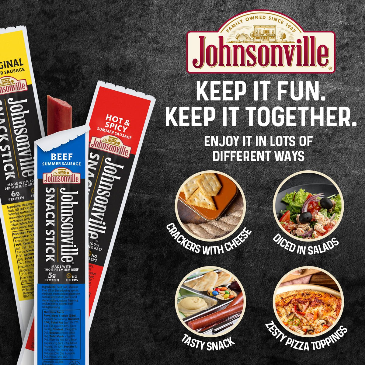 Johnsonville Summer Sausage Snack Sticks – Original, Dairy Free & Gluten Free, 1 oz Pack (24-Pack)