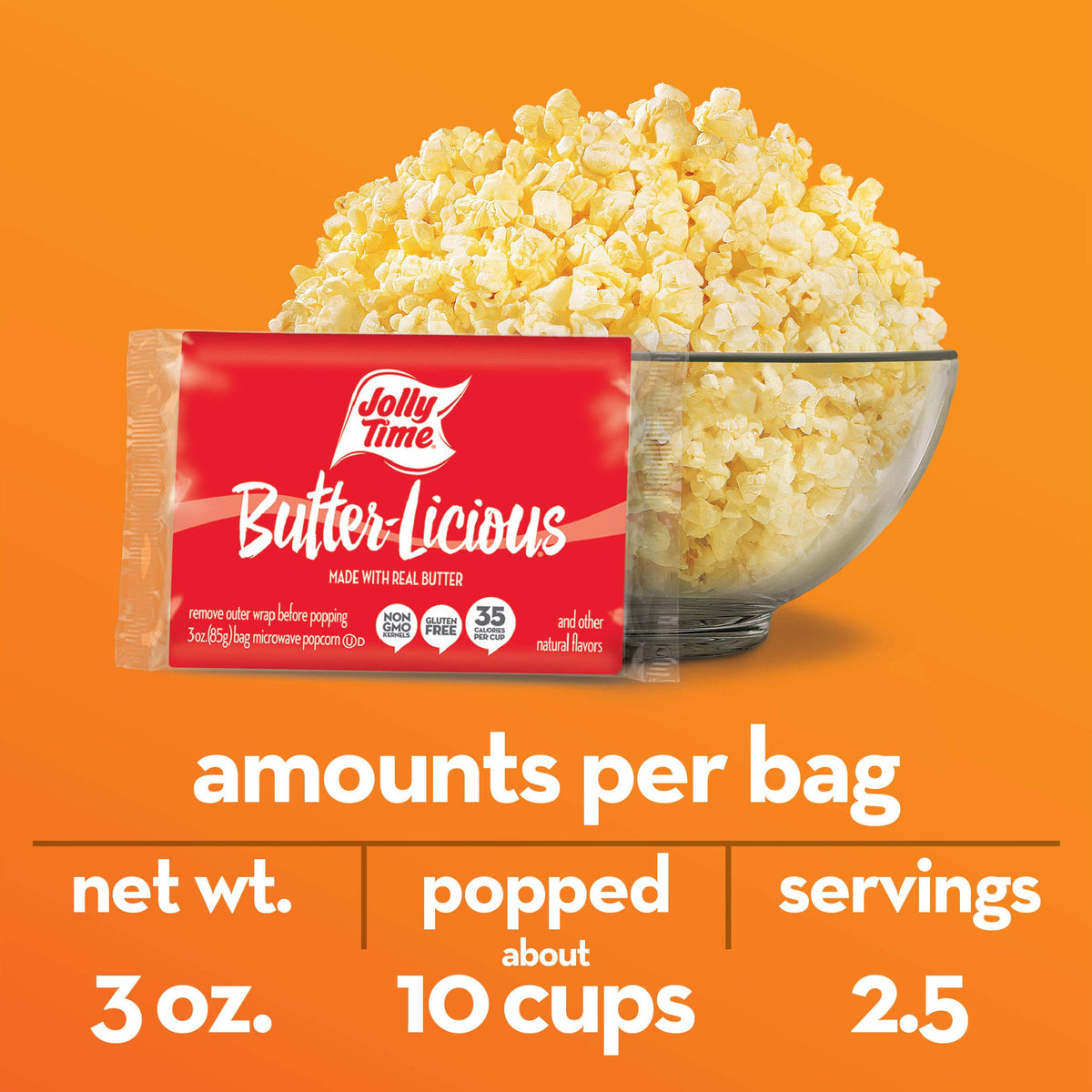 Jolly Time Butter-Licious Value Pack – Gluten Free Microwave Popcorn (24 Bags)