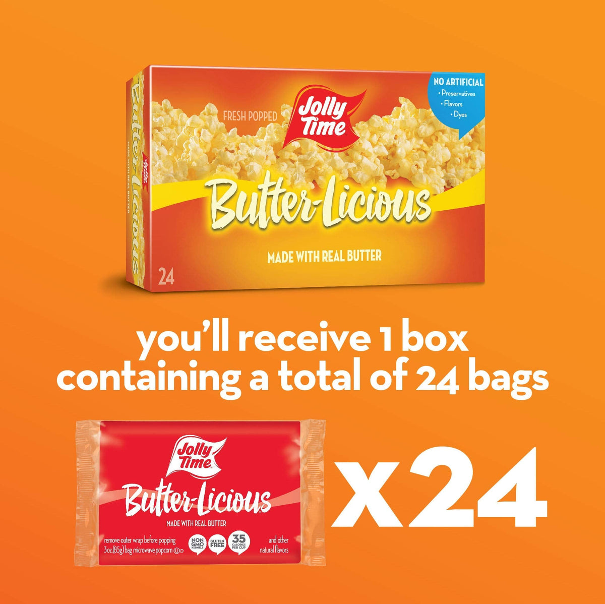 Jolly Time Butter-Licious Value Pack – Gluten Free Microwave Popcorn (24 Bags)
