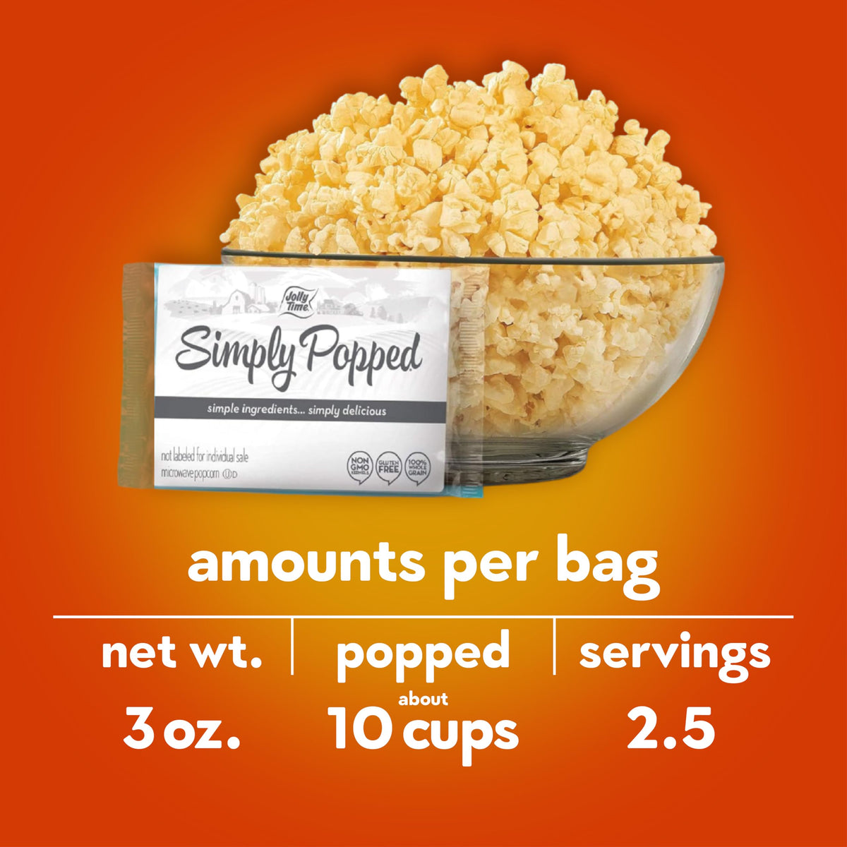 Jolly Time Simply Popped Sea Salt Microwave Popcorn – 3oz Bags, 36-Pack