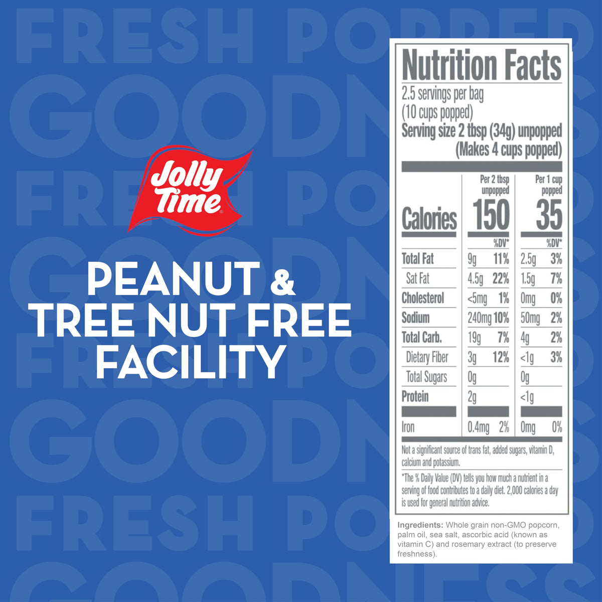 Jolly Time Simply Popped Sea Salt Microwave Popcorn – 3oz Bags, 36-Pack