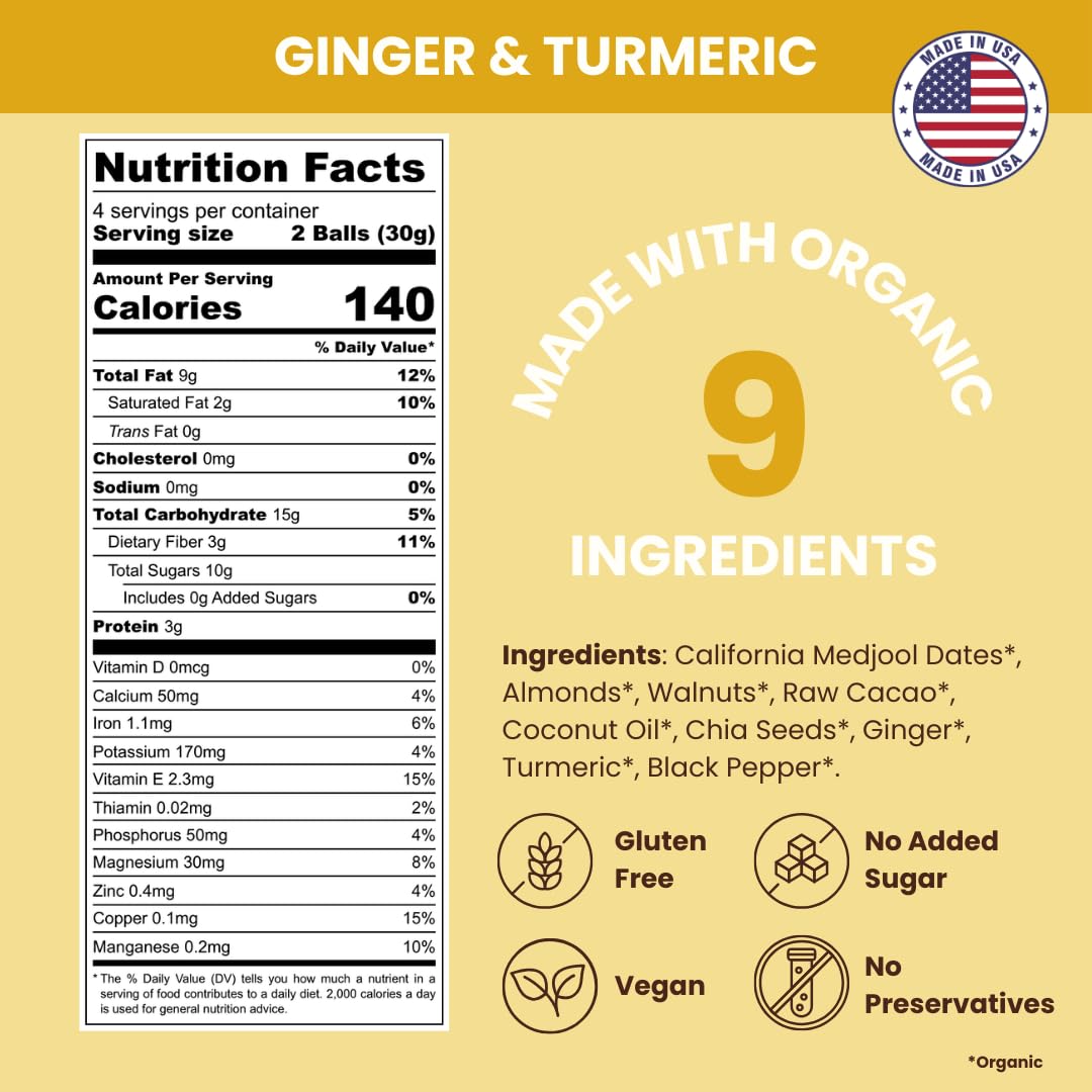 Jools High Fiber Date Bites – No Added Sugar, Ginger & Turmeric, 3-Pack