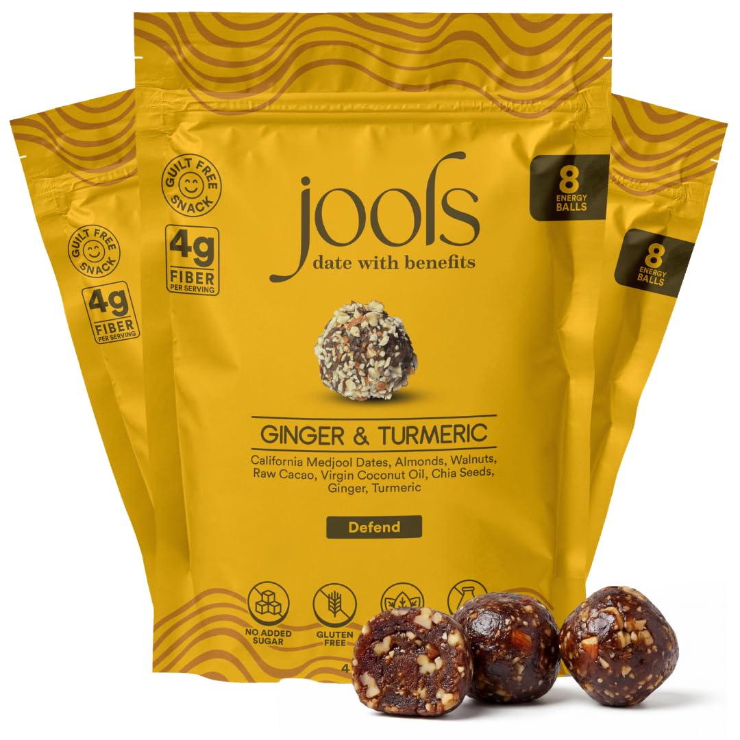 Jools High Fiber Date Bites – No Added Sugar, Ginger & Turmeric, 3-Pack
