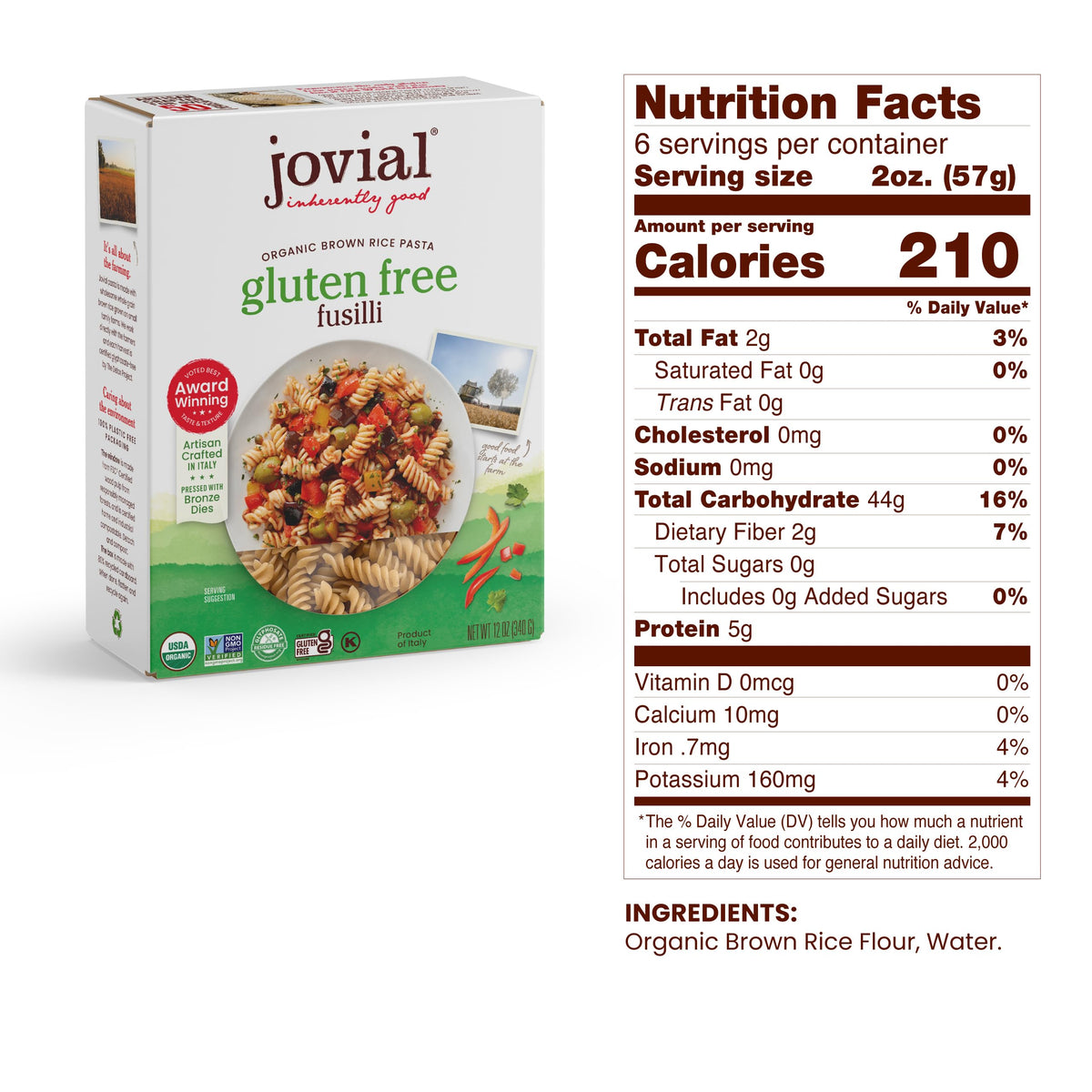 Jovial Whole Grain Brown Rice Pasta Variety Pack (Rigate, Fusilli, Caserecce) – Organic, Gluten Free, Dairy Free | Made in Italy