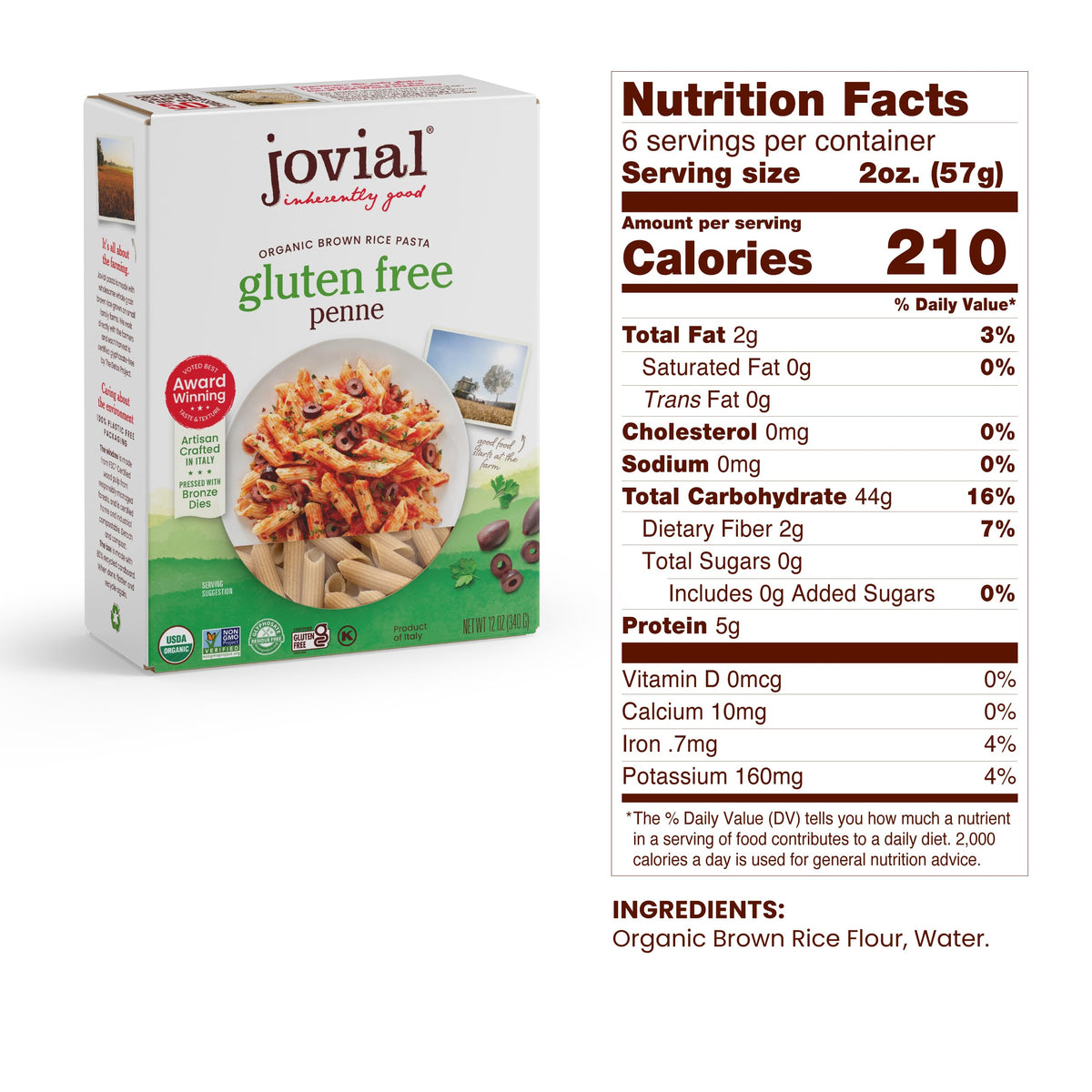 Jovial Brown Rice Pasta Variety Pack — Farfalle, Penne & Elbows – Gluten-Free, Organic, Made in Italy (3 x 12 oz)
