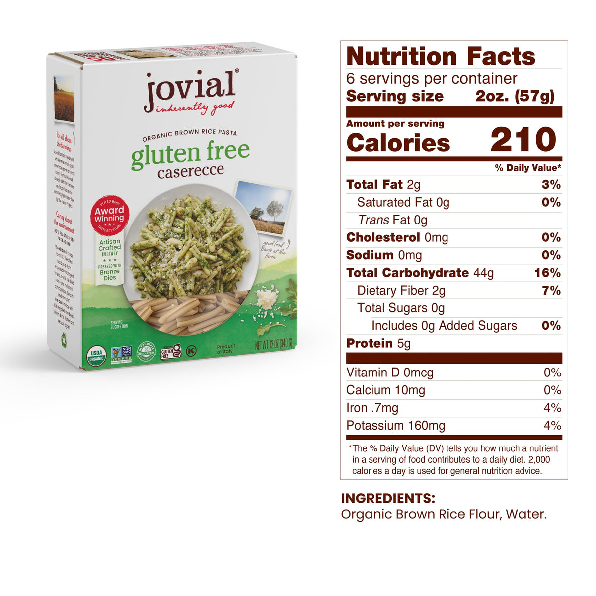 Jovial Whole Grain Brown Rice Pasta Variety Pack (Rigate, Fusilli, Caserecce) – Organic, Gluten Free, Dairy Free | Made in Italy