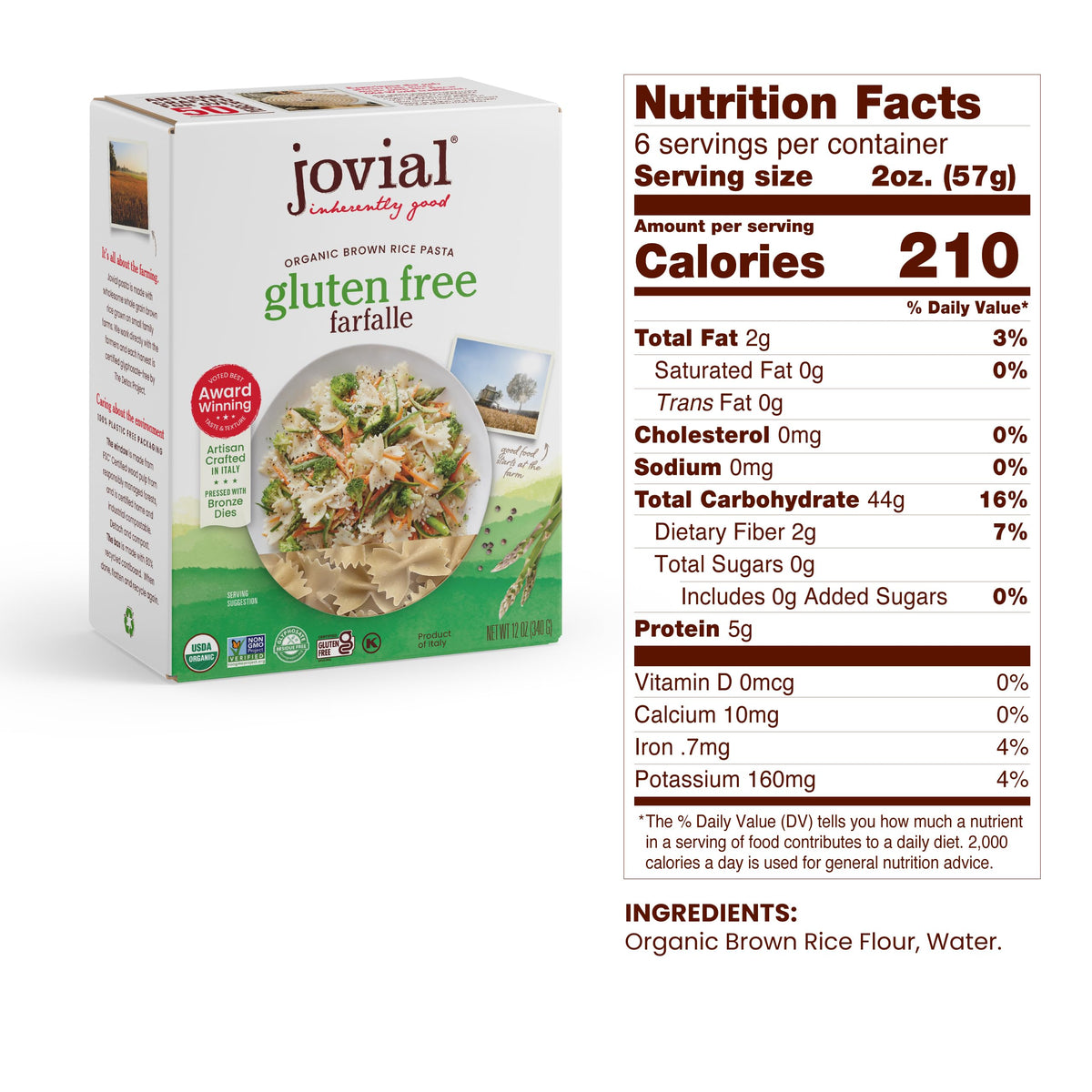 Jovial Brown Rice Pasta Variety Pack — Farfalle, Penne & Elbows – Gluten-Free, Organic, Made in Italy (3 x 12 oz)