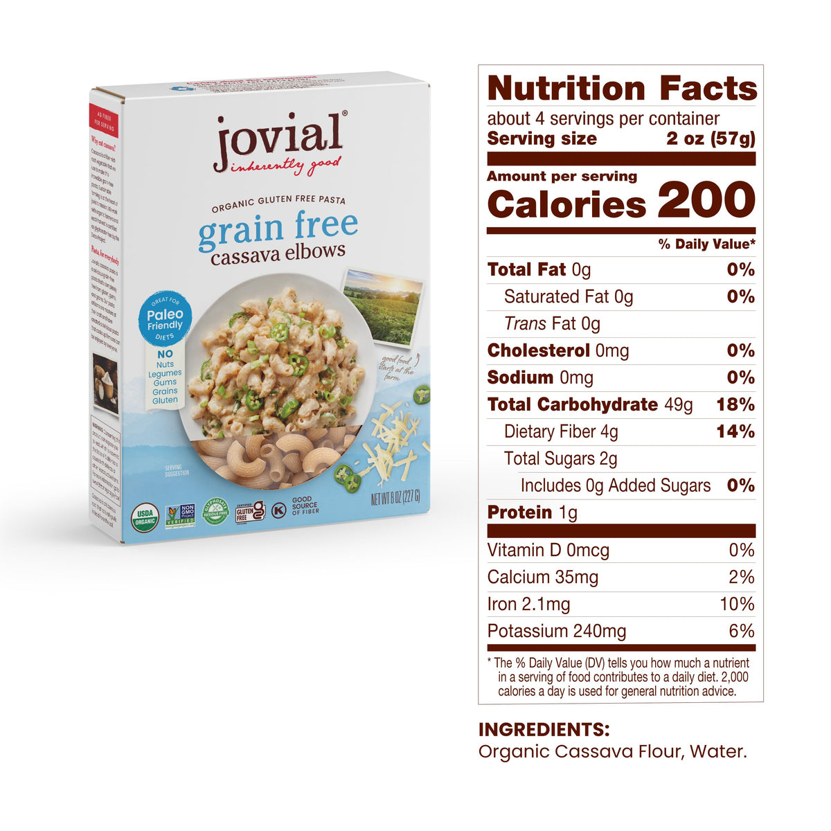 Jovial Grain-Free Cassava Elbows Pasta – Gluten Free, Organic, Non-GMO, 8 oz, 3 Pack
