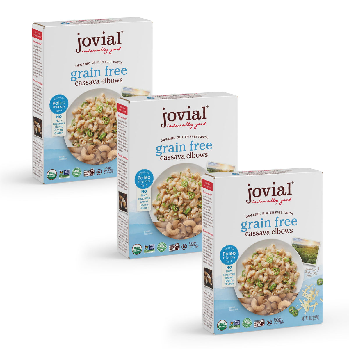 Jovial Grain-Free Cassava Elbows Pasta – Gluten Free, Organic, Non-GMO, 8 oz, 3 Pack