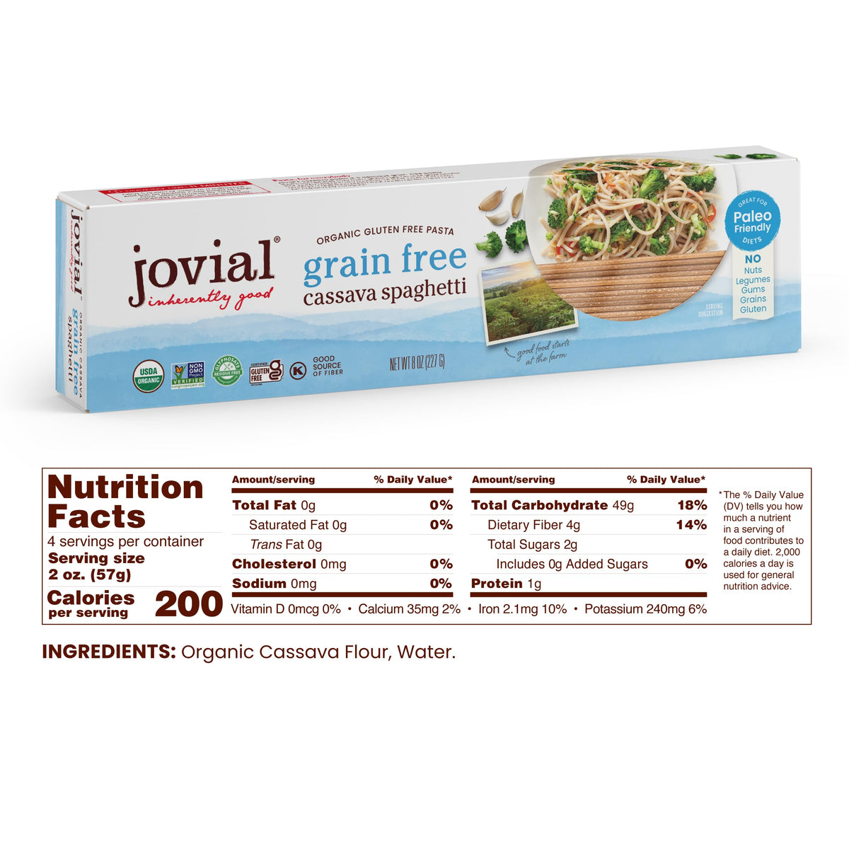 Jovial Grain-Free Cassava Spaghetti – Gluten Free Pasta, Organic, 3-Pack (8 oz each)