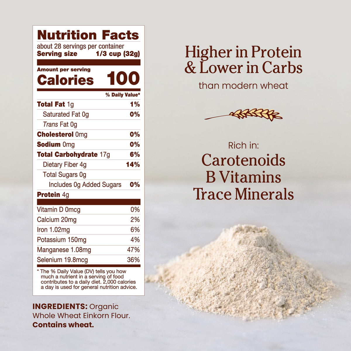 Jovial Organic Einkorn Whole Wheat Flour – 4 Pack (32 oz each), Non-GMO, Glyphosate Free