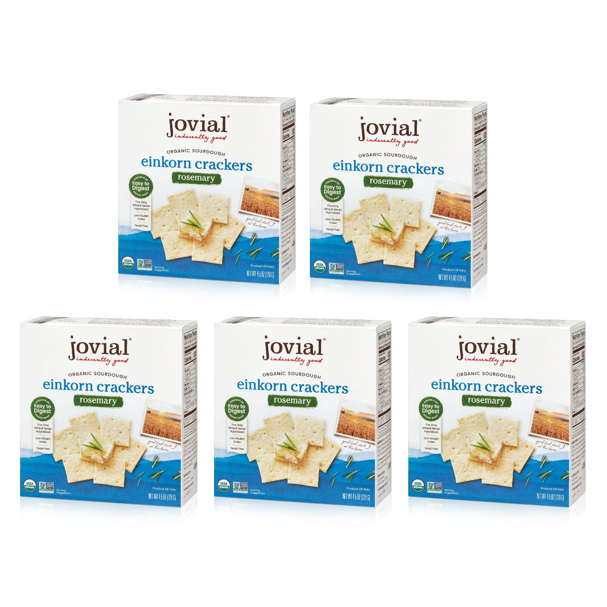 Jovial Organic Sourdough Einkorn Rosemary Crackers – 5 Pack, 4.5 oz Each | USDA Organic & Non-GMO