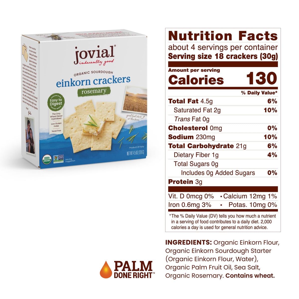 Jovial Organic Sourdough Einkorn Rosemary Crackers – 5 Pack, 4.5 oz Each | USDA Organic & Non-GMO