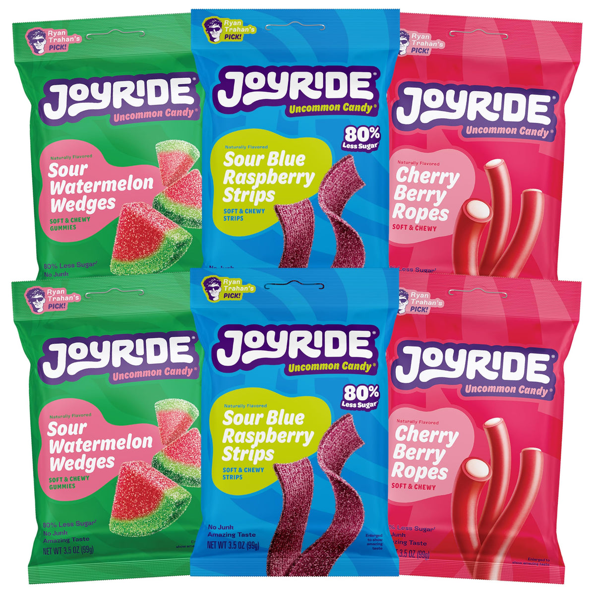 JOYRIDE Fan Favorite Variety 6 Pack – Low Calorie, Dye-Free Sour Candies
