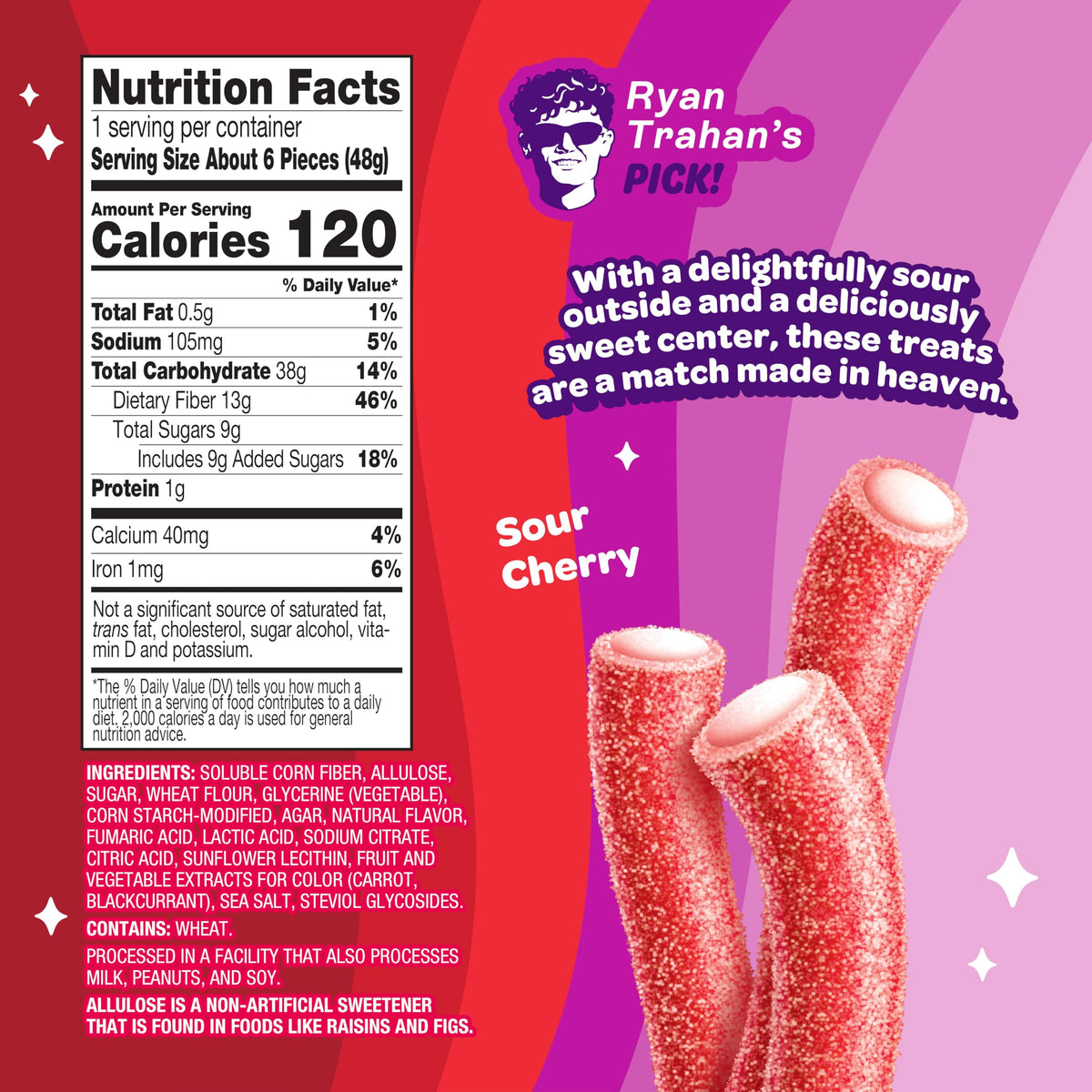 JOYRIDE Sour Cherry Ropes – 8-Pack, Low Sugar, Plant-Based Sour Gummy Candy (1.7 oz each)