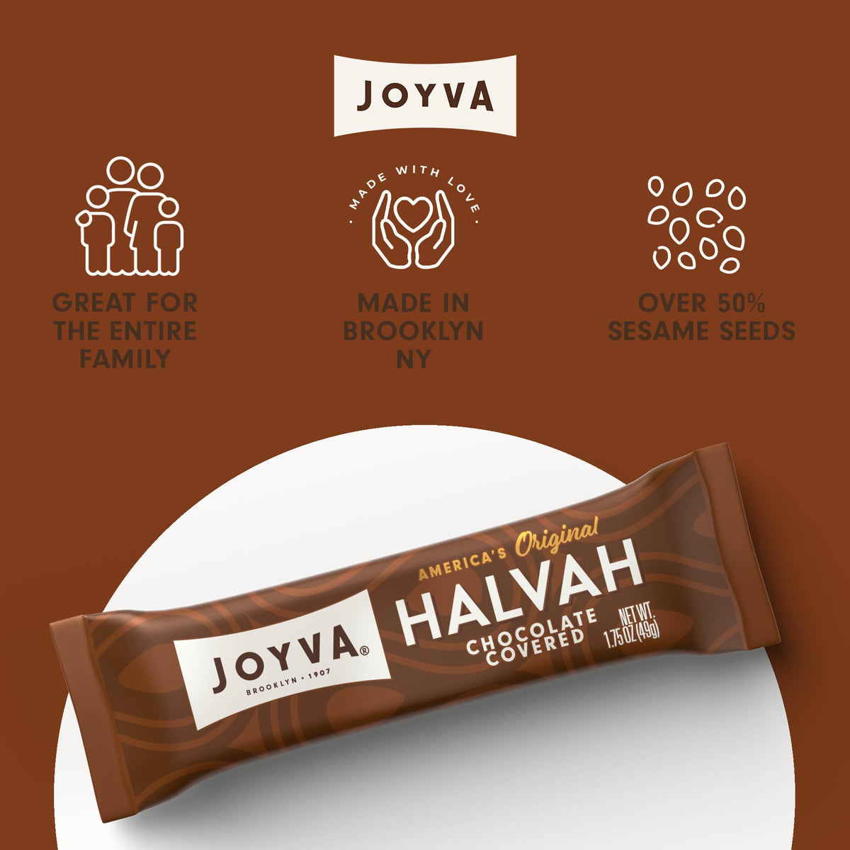 Joyva Halvah – Chocolate Covered, 1.75oz Pack of 36 | Dairy Free, Gluten Free & Kosher Parve | Handcrafted in Brooklyn