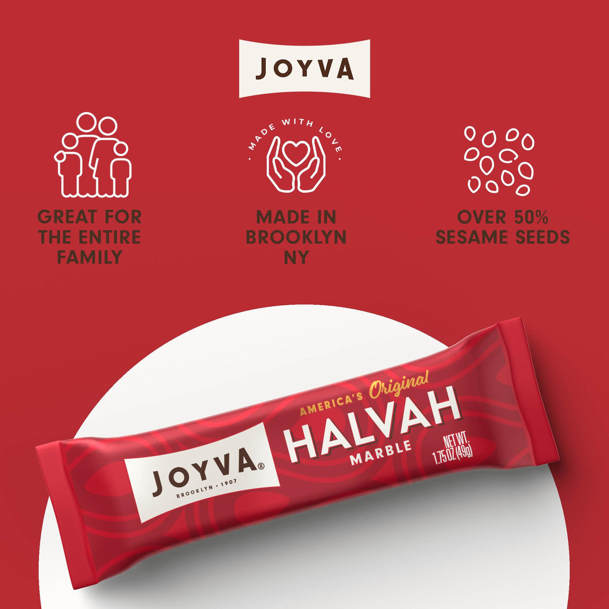 Joyva Halvah Marble – 1.75oz Pack of 36 | Dairy Free, Gluten Free & Kosher Parve | Brooklyn Handcrafted Sesame Treat