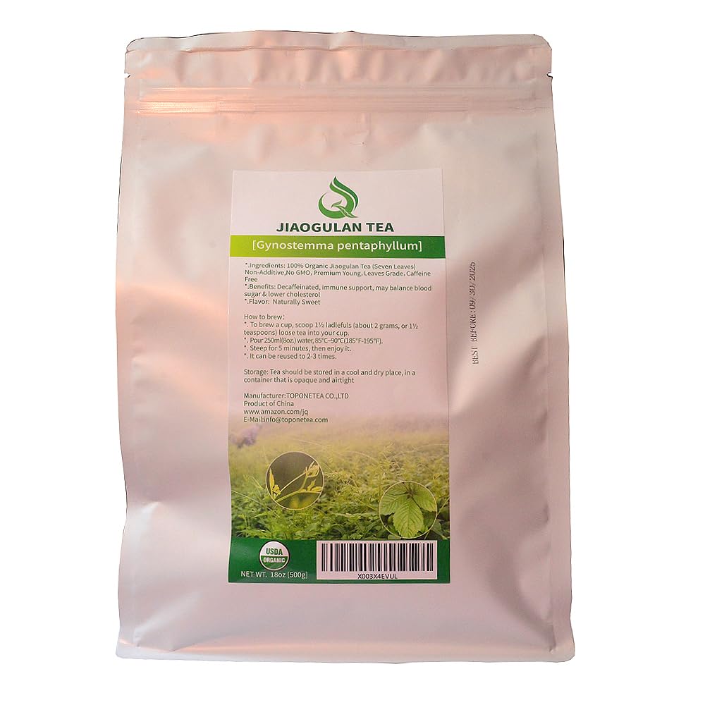 JQ Gynostemma Tea (Jiao Gu Lan) – Stemless 7-Leaf Loose Leaf, Caffeine-Free, 500g Bulk (200+ Cups)