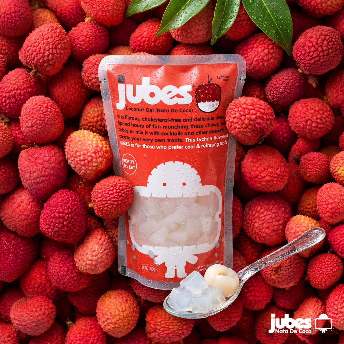 Jubes Lychee Nata de Coco Jelly Cubes – Pack of 6 (12.7 oz) for Boba Tea & Desserts